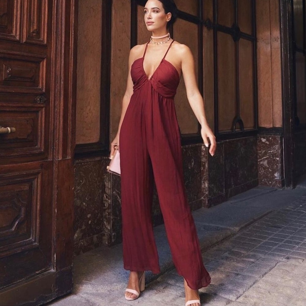 Zara New Red LONG CROSSED BACK JUMPSUIT. Size L